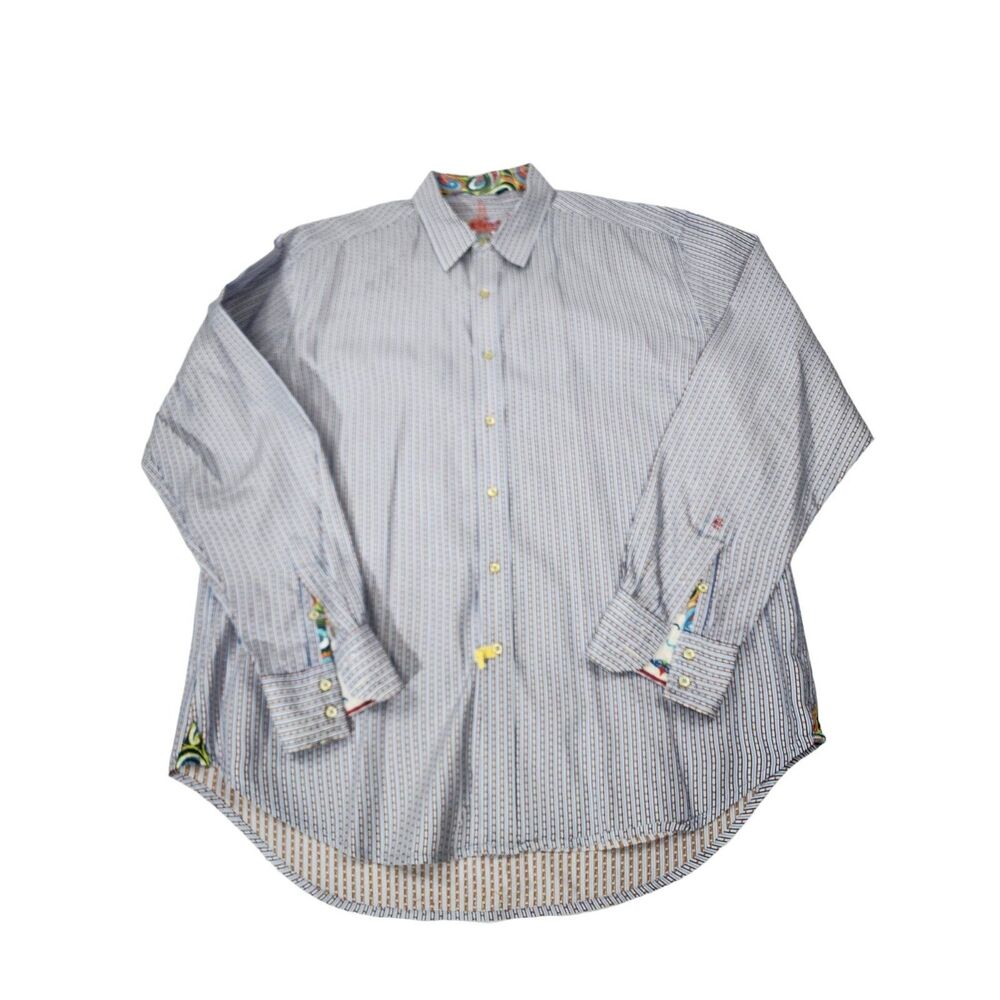 Robert Graham Mens XL TG Striped Button Front Dress Shirt Blue White - Picture 1 of 4